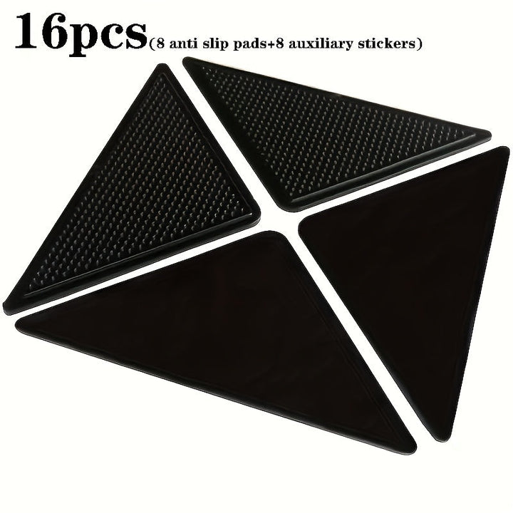 16 piezas de sujetadores reutilizables y lavables para alfombras antideslizantes, almohadillas adhesivas de silicón, incluye 8 adhesivos para alfombras y 8 adhesivos auxiliares, decoración para hogar, oficina y dormitorio