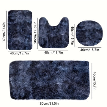 Juego de 4 Alfombrillas Esponjosas para Baño - Suaves, Absorbentes, Antideslizantes, Gruesas, Lavables a Máquina, Kit de Alfombras Rectangulares de Poliéster, Alfombras Antideslizantes|Decoración Elegante para Baño|Tapetes de Fibra de Poliéster, Alfombra