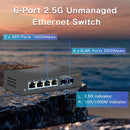 Conmutador Ethernet No Gestionado de 6 Puertos con 4* Portales Base-T de 2.5G y 2* Puertos SFP+ de 10G, Conmutador de Red de 2.5Gbps para NAS/PC de 2.5Gbps, Router WiFi6, Plug and Play