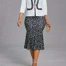 Conjunto elegante de dos piezas, Blazer de manga tres cuartos y vestido ajustado con estampado floral, Ropa de mujer.