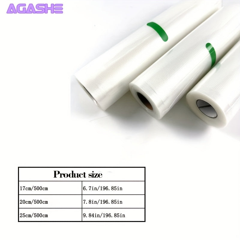 3 Rollos de Bolsas de Almacenamiento al Vacío Reutilizables AGASHE - Sin BPA, Herméticas y Sellado Rápido para Conservación de Alimentos, 3 Tamaños para Todas las Seleradoras al Vacío, Resistentes a la Congelación & Duraderas para Organización de Cocina