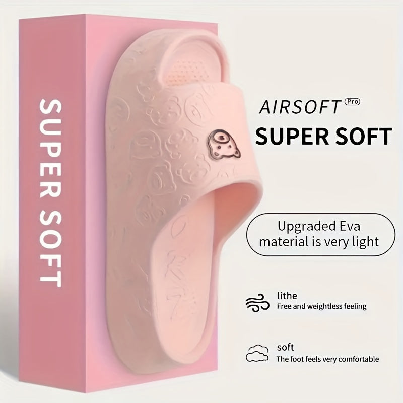 Pantuflas de suela blanda para mujer con diseño de osito, cómodas y de secado rápido para ducharse en casa, colores sólidos.