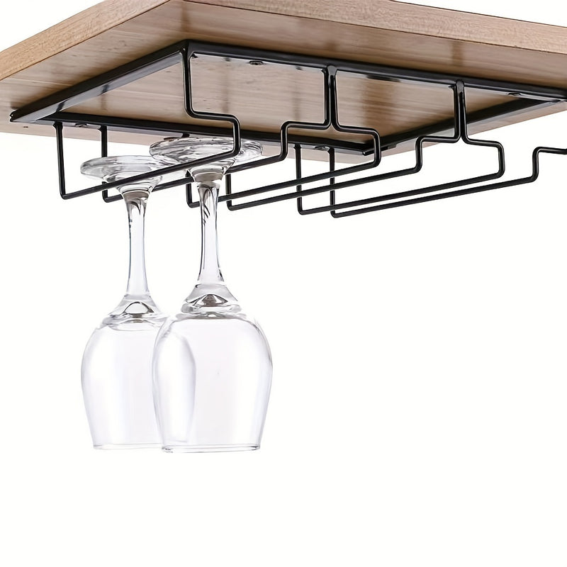 Estantes de copas de hierro, soporte para copas de vino colgante, almacenamiento debajo del gabinete para bar cocina, instalación sin herramientas, exhibición decorativa moderna - Estante colgante duradero para uso doméstico y en restaurantes