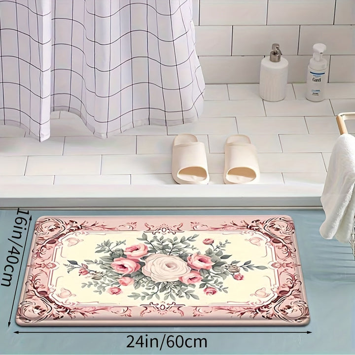 1pc Alfombra decorativa absorbente para cocina, baño y sala de estar de estilo campestre francés, lavable en máquina con respaldo de PVC antideslizante y alfombra de poliéster de 600gsm, rectangular, para entrada