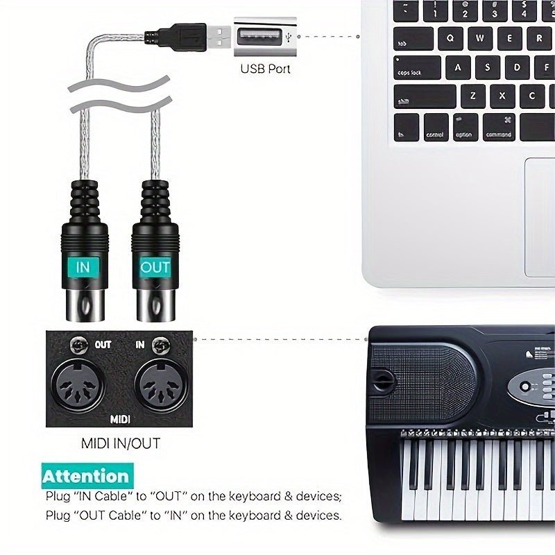 1pc 2-en-1 Cable Convertidor USB a MIDI, 16 Canales Cable de Interfaz Redonda Macho a Hembra Cat5e, Adaptador de Teclado Sintetizador Plug & Play para PC, Estudio de Música, Portátil, Windows, Mac - No Se Requiere Batería
