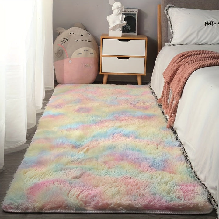 Alfombra Peluda Ultra Suave Con Diseño De Arcoíris, Antideslizante, Lavable A Máquina Para Sala De Estar, Dormitorio Y Guardería. Ideal Para Halloween, Acción De Gracias Y Decoración Navideña.