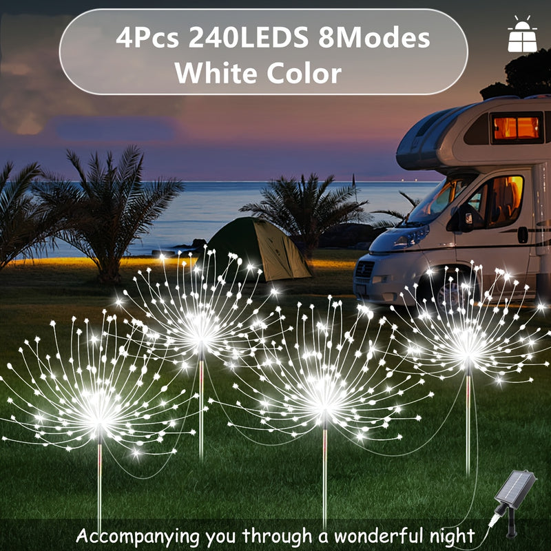 4 Luces de Jardín LED con Fuegos Artificiales Solares - 8 Modos de Cuento de Hadas, Luces Multicolor para Exteriores, Ideales para Ramadán, Navidad, Halloween, Cafeterías y Centros Comerciales, Calidad Alta IP44, Iluminación Solar Colgante