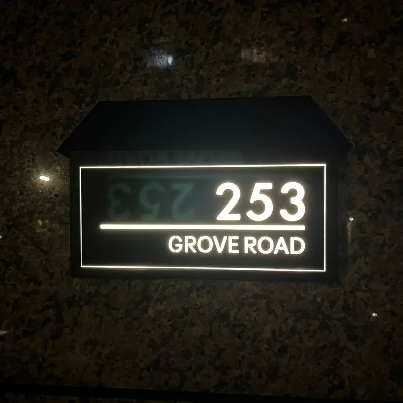 Placa de Dirección Solar para Exteriores - Letrero Personalizado con Encendido/Apagado Automático (Amanecer/Crepúsculo), Cargador Solar y Batería de Respaldo, Diseño Moderno en /Neón Brillante - Placa Numérica para Puertas Residenciales/Comerciales, Visi