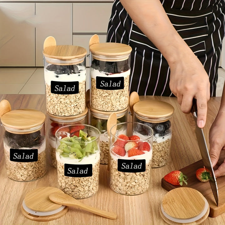 Juego de 6 recipientes transparentes con tapas de bambú, cucharas y etiquetas, frascos herméticos para azúcar, condimentos, té, café, harina, granos y sales de baño