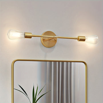 Juego de 2 apliques de pared dorados para baño, lámpara moderna para espejo de tocador, apliques semiempotrados ajustables de metal para pasillo, habitación o cocina, base E26, conexión directa (focos no incluidos)