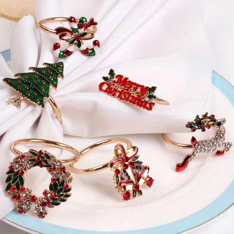Conjunto de 6 Anillos Dorados para Servilletas para Decoración de Mesas Festivas - ¡Perfectos para Navidad, Acción de Gracias, Pascua, Cumpleaños y Más!