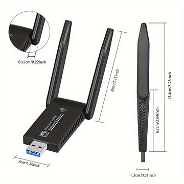Adaptador USB WiFi de doble banda WIMOTEK de 1300 Mbps con antenas de 5 dBi, 802.11AC, USB 3.0, compatible con Windows 11/10/8/7/XP, Mac OS 10.9-10.15, conectividad Wi-Fi confiable para PC de escritorio