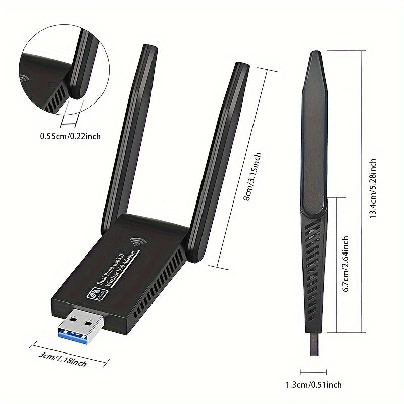 Adaptador USB WiFi de doble banda WIMOTEK de 1300 Mbps con antenas de 5 dBi, 802.11AC, USB 3.0, compatible con Windows 11/10/8/7/XP, Mac OS 10.9-10.15, conectividad Wi-Fi confiable para PC de escritorio