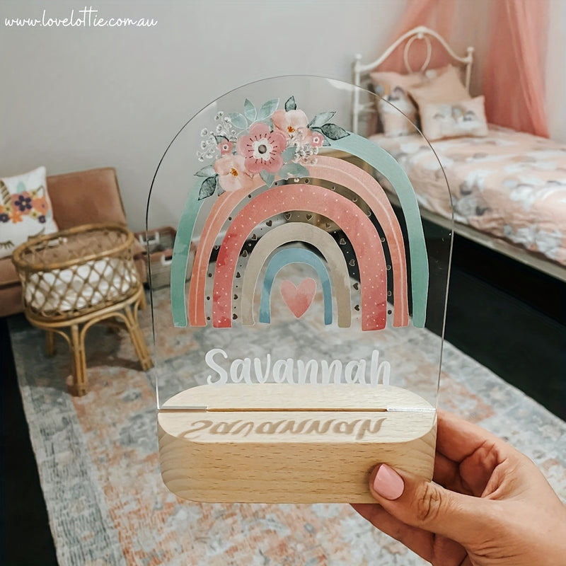 Linterna Nocturna Arcoíris Floral Personalizada con Brillo Ajustable, Alimentación USB, Estilo Moderno para Habitaciones de Niños y Guarderías