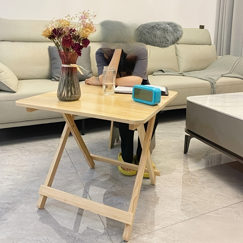 1pc Mesa Plegable Portátil, Madera de Pino Macizo, Escritorio Cuadrado de Madera Dura para Uso en Casa y Oficina, Montaje Fácil, No Necesita Electricidad ni Batería