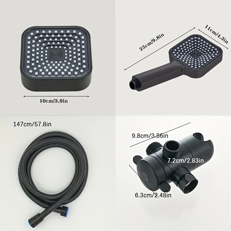 Combo de Cabezal de Ducha Cuadrado de Alto Flujo con Pulverizador de Mano - Montado en la Pared, Acabado Pulido, Configuración de Lluvia - Kit Completo de Mejora de Baño