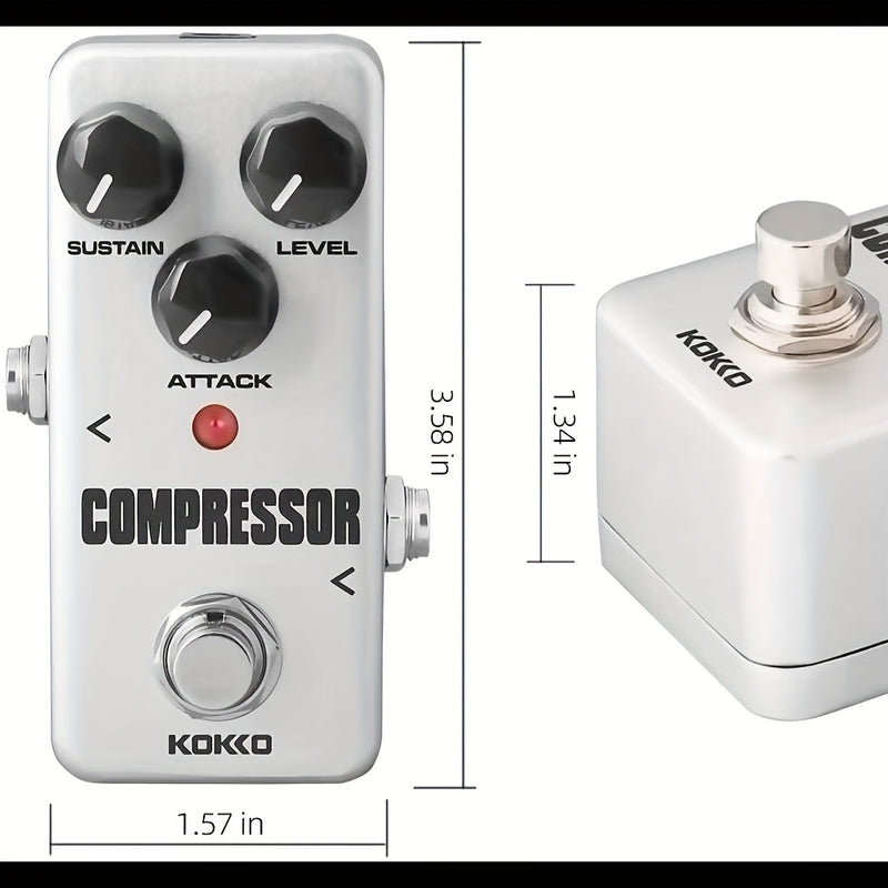 Pedal de compresor de guitarra KOKKO - Procesador de efectos analógicos alimentado por USB con controles de sostenimiento, nivel, ataque y luz LED roja, diseño compacto para estudios y actuaciones en vivo, pedal de efectos de guitarra, grabación de estud