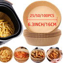 25/50/100piezas 16.0cm Líneas de freidora de aire redondas - No adherentes, papel resistente al aceite bandejas de hornear para cestas de 3-5 cuartos, fácil limpieza, cocción saludable, ideal para fiestas, reuniones familiares y festividades, Líneas de f