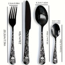 Juego de cubiertos de acero inoxidable con diseño gótico de calavera y rosa, 4/16/24 piezas, cuchara, tenedor, cuchillo, pulido espejo, ideal para regalos de Halloween, Navidad, Pascua y Hanukkah