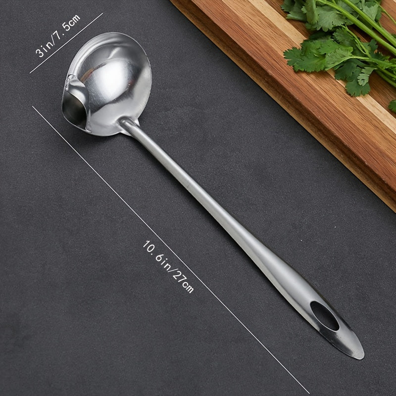 Cuchara Separadora de Aceite de Acero Inoxidable - 1pc Cucharón para Eliminar Grasa, Colador de Grasa para Sopa y Salsa, Herramienta de Filtro de Aceite para Olla Caliente con Mango Largo y Boquilla para Vertido para Uso en Cocina