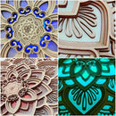 Luz nocturna LED de ambiente mandala de madera, regalos creativos tallados tridimensionales, artesanías colgantes de decoración para el hogar, regalos de Navidad, cumpleaños