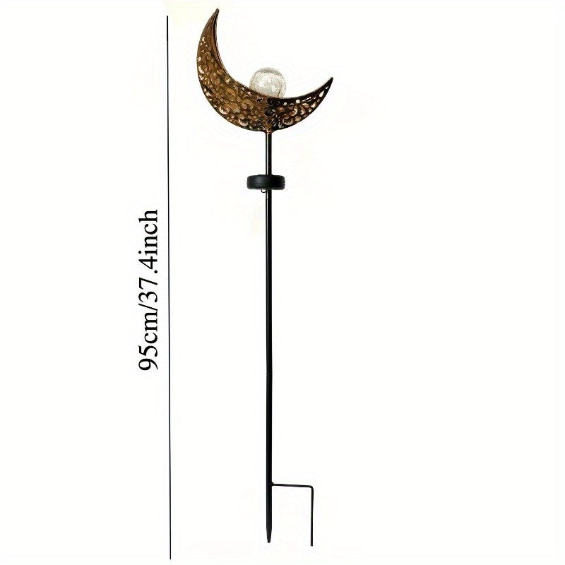 Luz de forma de luna alimentada por energía solar - Decoración de metal impermeable con vidrio agrietado, ideal para césped y jardín, iluminación de camino al aire libre (IP65), batería de níquel cargada por energía solar, 600mAh, iluminación de camino a