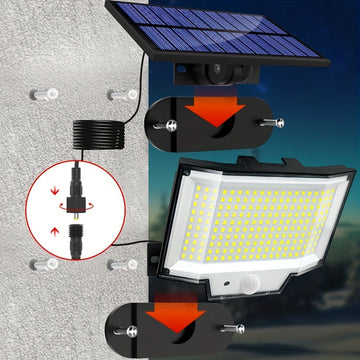 1pc/2pcs Luz de Punto Solar Externa con Panel Separado, 200 LED Super Brillante, Sensor de Movimiento, Luz de Pared de Jardín con Energía Solar, 3 Modos de Funcionamiento, Iluminación de Anochecer a Amanecer para Jardín, Patio, Patio Trasero. Farola, Lám