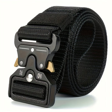 Cinturón táctico para hombre de nailon negro con hebilla automática - Material de lona resistente, ideal para actividades al aire libre y deportes, regalo perfecto para entusiastas del deporte, cinturón deportivo|Estilo táctico|Cinturón con hebilla autom