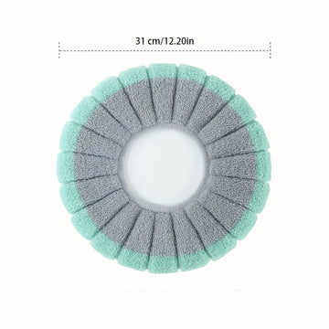 Cubierta de asiento de inodoro de peluche para el hogar - Gruesa, cálida, lavable en máquina, ajuste universal para todas las estaciones con decoraciones de estrellas y flores en azul, verde, rosa y púrpura, decoración de baño.
