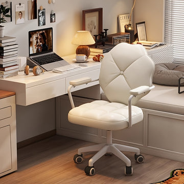 Butaca Ergonómica para Juegos de Computadora - Silla de Oficina en Blanco Crema con Estructura Metálica, Acolchado de Espuma de Alta Densidad y Soporte Trasero Sólido, Fácil Montaje para Estudio en Casa, Dormitorio o Sala de Juegos