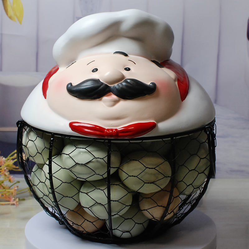 Cesta de Almacenamiento Metálica con Temática de Chef - Organizador Decorativo de Cocina para Frutas, Verduras y Más