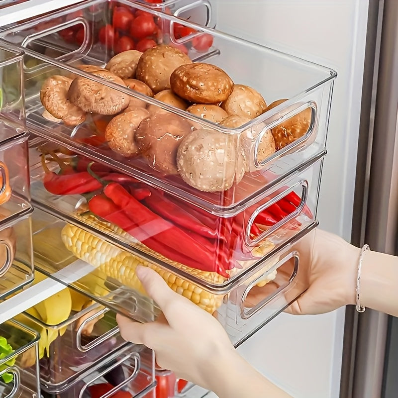 Contenedores de Almacenamiento de Plástico Transparente con Asas - Organizadores Herméticos Apilables para Congelador y Nevera, Frutas, Verduras, Huevos y Granos Secos - Ahorra Espacio en la Cocina