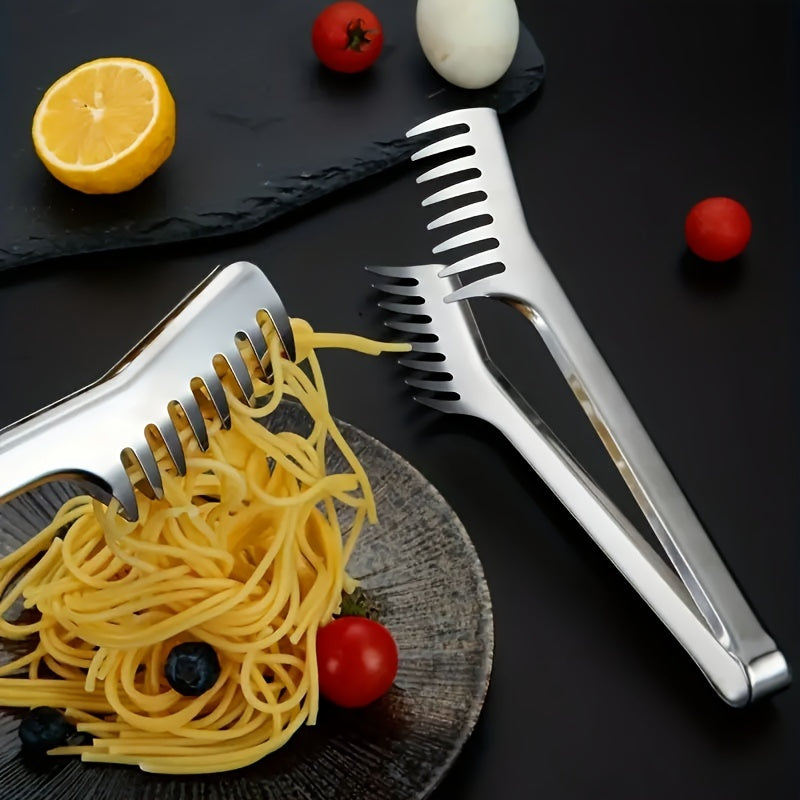 1 pinza para pasta de acero inoxidable, pinzas para servir comida en buffets, restaurantes y hogar, utensilios de cocina duraderos