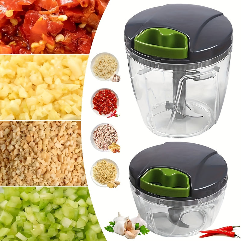 1 pieza de picador de ajo de acero inoxidable - Procesador de alimentos manual fácil y picador multifuncional - Diseño portátil con cuerda para jalar, pica rápidamente cebollas, ajo, verduras, frutas, nueces y hierbas - Esencial de cocina duradero y libr