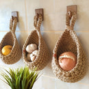 Canasta Colgante de Yute Tejida a Mano - Organizador Rústico para Pared de Cocina para Frutas y Verduras con Ganchos, Cesta de Fibra Natural de Alta Calidad para Interior/Exterior
