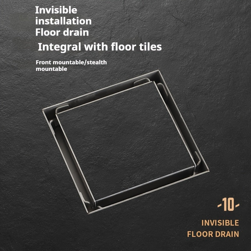 Drenaje invisible de acero inoxidable SUS304 con incrustación de cerámica, 10 cm x 3.94 pulgadas, acabado cepillado, núcleo autosellante, solución de drenaje para baño