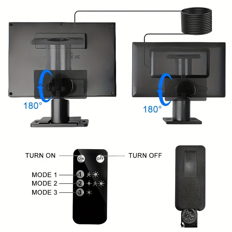 172 luces solares LED brillantes con sensor de movimiento para exteriores, control remoto, panel independiente, cable de 5,0 metros, iluminación de amanecer a anochecer, farola solar para porche exterior, patio, jardín, cobertizo, pared, regalo de Navida
