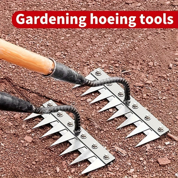 1 Rastrillo de Jardín de Acero Inoxidable | Herramienta Profesional 3 en 1 para Deshierbar, Aflojar y Arar | Esencial para Huertos Caseros, Patios y Plantaciones en Balcóns | Dientes Gruesos de Acero al Manganeso Duradero | Fácil Mantenimiento para Céspe