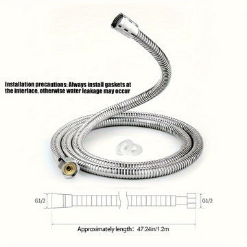 Manguera de ducha de acero inoxidable FlexiShower 1.2m/1.5m/2m/3m, extensión de tubería de cabeza de ducha anti-encorvadura cromada con accesorios de latón y junta de silicona, no necesita electricidad, ajuste universal para bañera y ducha