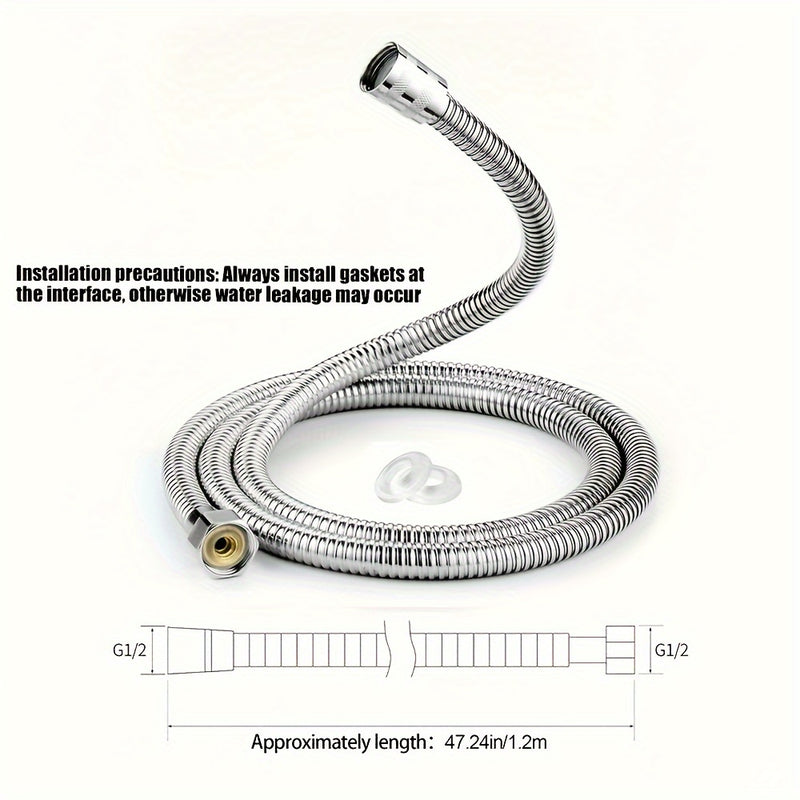 Manguera de ducha de acero inoxidable FlexiShower 1.2m/1.5m/2m/3m, extensión de tubería de cabeza de ducha anti-encorvadura cromada con accesorios de latón y junta de silicona, no necesita electricidad, ajuste universal para bañera y ducha