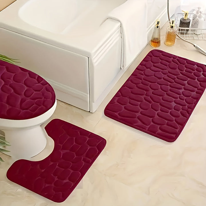 Juego de 3 alfombras de baño de espuma con memoria con relieve de piedras de lujo, súper absorbentes, antideslizantes y suaves, ideales para baño, cocina, dormitorio o lavandería, esenciales para el hogar