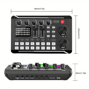 Tarjeta de Sonido Profesional F998 con Cambio de Voz y Efectos de Mezcla para DJ - Recargable por USB, 4-Cambios Vocales Interesantes (Masculino, Femenino, Jóvenes, Monstruo), Conector Jack de 3.5 mm, Ideal para Grabación en PC, Transmisión y Juegos, , A