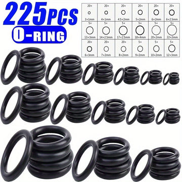 Juego de 225 piezas de anillos tóricos - Juntas de goma resistentes al aceite y al agua, varios tamaños para aplicaciones automotrices e industriales, incluye estuche resistente, elección de mecánicos para uso industrial | Tamaños surtidos | Estuche dura