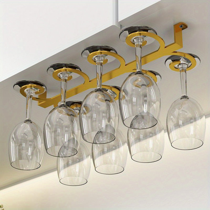 Soporte de vino vintage - Soporte de pared moderno de hierro para vino tinto y elegantes vasos, diseño que ahorra espacio para sala de estar o cocina, organizador de cocina | Elegante soporte de metal | Construcción duradera de hierro, decoración de vino