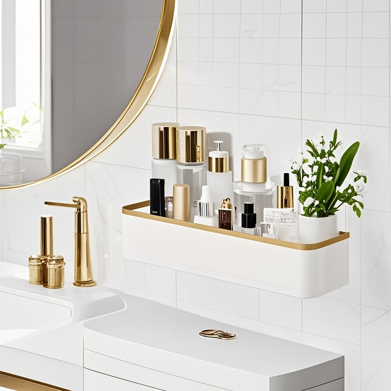 1 estante de baño montado en la pared, sin perforaciones, para almacenamiento de cosméticos de lujo, organizador de plástico para encima del tapete del inodoro, ideal para accesorios de baño, cubierta del tapete del inodoro, decoración de baño.