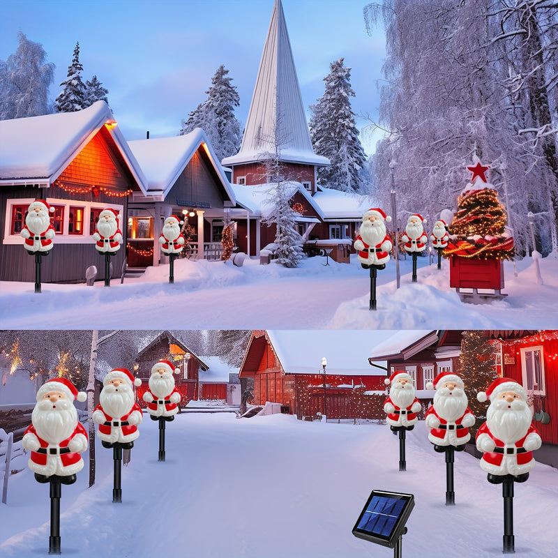 Decoración Navideña Eléctrica Solar para el Jardín, 1 Juego de 6 Luces Solares de Papá Noel, Año Nuevo, Acción de Gracias, Luces de Estaca para Jardín, Decoración Navideña para el Césped y Camino, Fiesta de Navidad y Camping