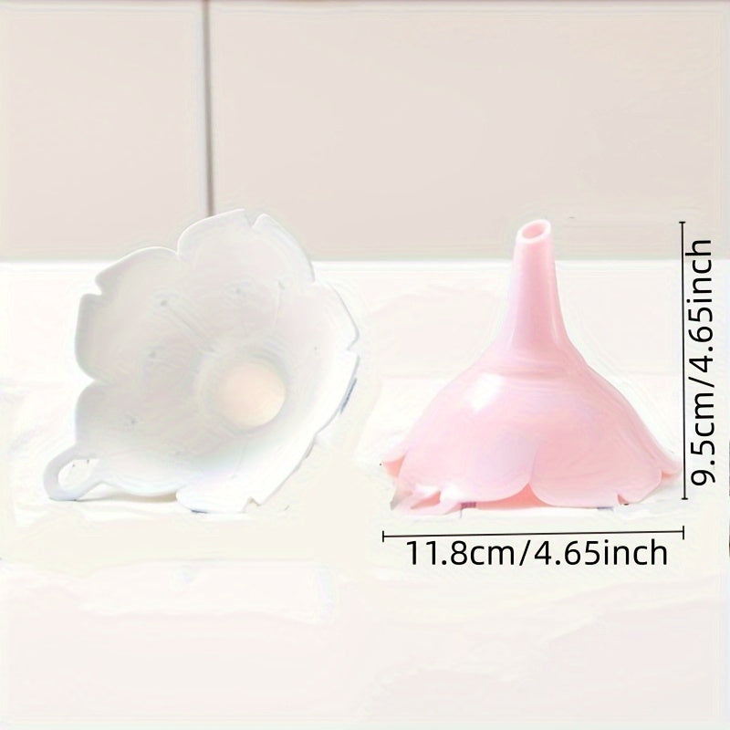 Embudo de Cocina de Flor de Cerezo - Plástico Duradero y Fácil de Limpiar para Aceite de Oliva y Condimentos, Incluye Gancho de Almacenamiento - Blanco/Rosa