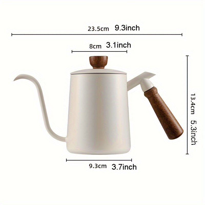 Cafetera de Acero Inoxidable de 600ml con Mango de Madera - Infusión por Goteo, Diseño de Pico Largo para Uso Doméstico - Perfecta para Halloween, Navidad, Pascua, San Valentín, Acción de Gracias