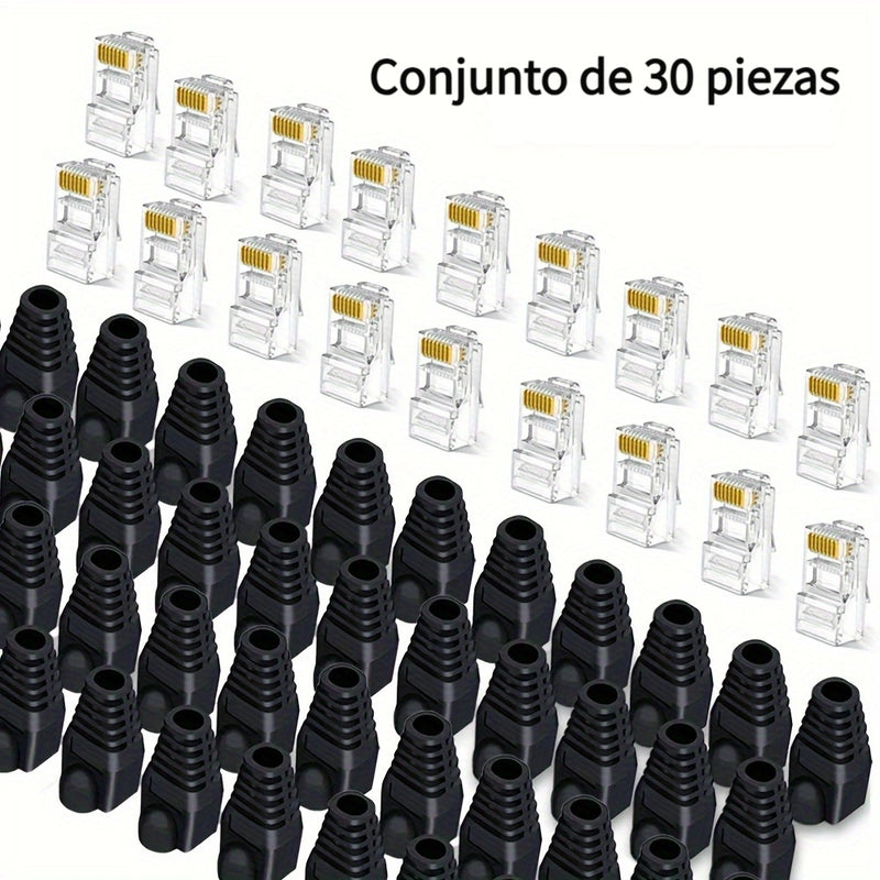 Paquete de Valor 10pcs/30pcs Conectores RJ45 UTP CAT6 CAT5E CAT7 Conector de Red Sin Blindaje, Fundas Protectoras de Conector de Cabeza de Cristal RJ45, Enchufe Modular de Pasaje 8P8C, Conectores Lan de Crimpado