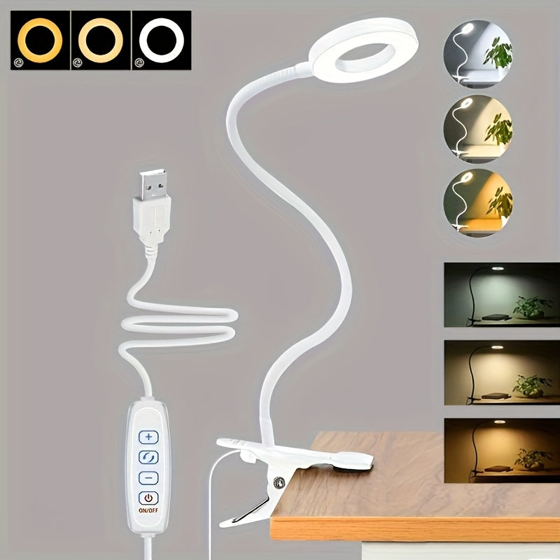 Linterna LED Recargable USB con Cuello Flexible 360°, Control de Atenuación Multinivel y Botón Ojo-Cuidado para Videoconferencias, Luz de Escritorio Ahorradora de Espacio para Lectura y Oficina, Luz de Cultivo para Plantas en Interiores